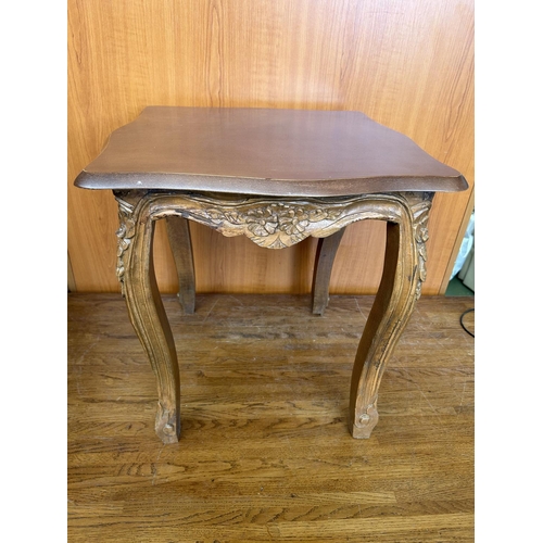 47 - Walnut Side Table with Carvings (47 W. x 47 D. x 47cm H.)