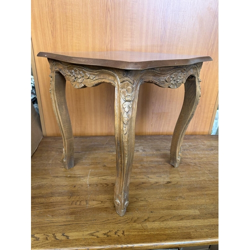 47 - Walnut Side Table with Carvings (47 W. x 47 D. x 47cm H.)