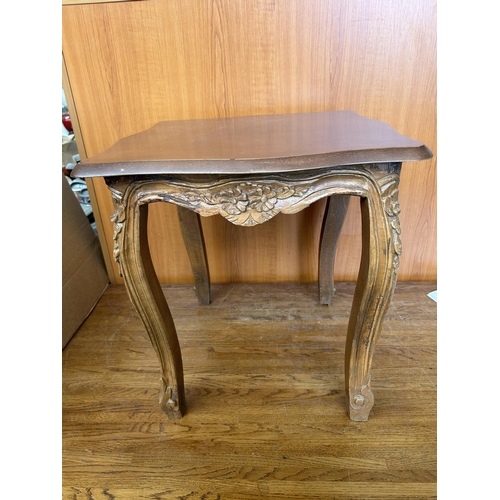 47 - Walnut Side Table with Carvings (47 W. x 47 D. x 47cm H.)