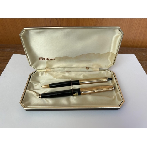 71 - Box of 1950's Pelikan 555 Rolled Gold Double L Ballpoint Pen and P1 Rolled Gold Double L Fountain Pe... 