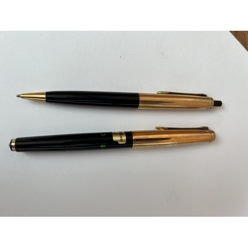 71 - Box of 1950's Pelikan 555 Rolled Gold Double L Ballpoint Pen and P1 Rolled Gold Double L Fountain Pe... 