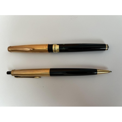 71 - Box of 1950's Pelikan 555 Rolled Gold Double L Ballpoint Pen and P1 Rolled Gold Double L Fountain Pe... 