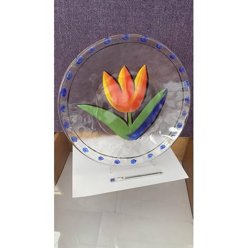 42 - Kosta Boda Glass Tulip Hand Painted Charger Plate Signed 'Ulrica Hydman' ((33cm Diameter)