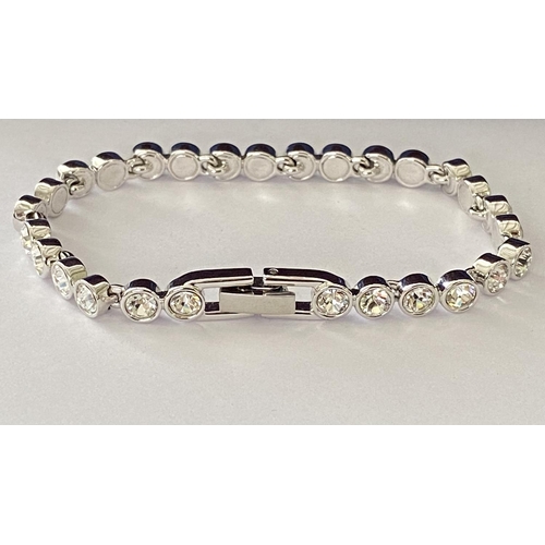 61 - Swarovski White Round-Cut Crystal Rhodium Plated Tennis Bracelet