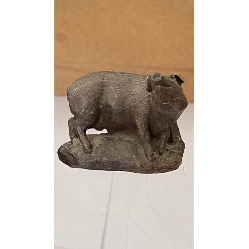 79 - Pigs Bronze Sculpture Made in England, Cast Bronze Bull and Pig Feeding Piglets Figures