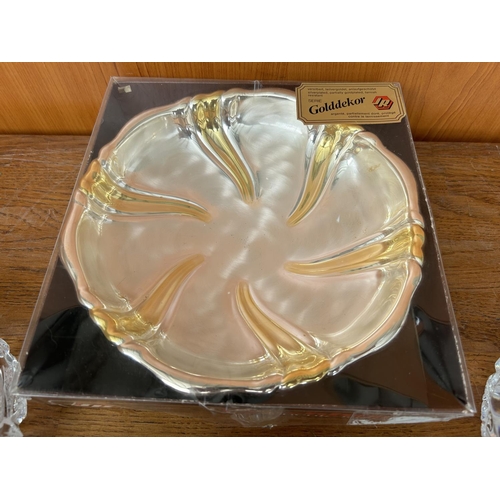 123 - x2 Crystal Ashtrays, Large Cigar Glass Ashtray and Vintage JR Reinchart Golddekor Silver Plated Bowl... 