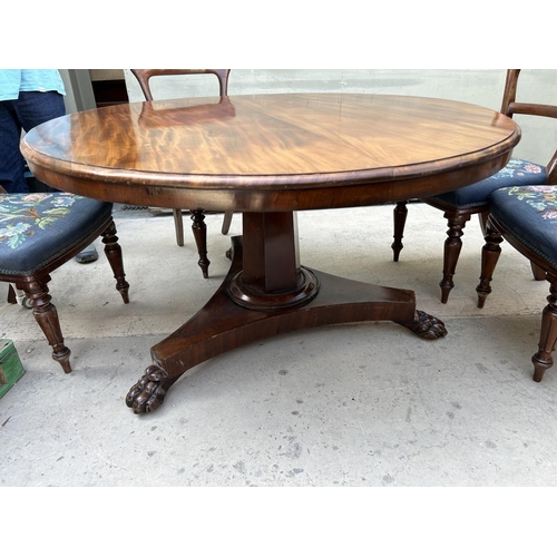 110 - Antique Victorian Circular Mahogany Dining Table with 4 Embroidered Matching Chairs (130cm Diameter,... 