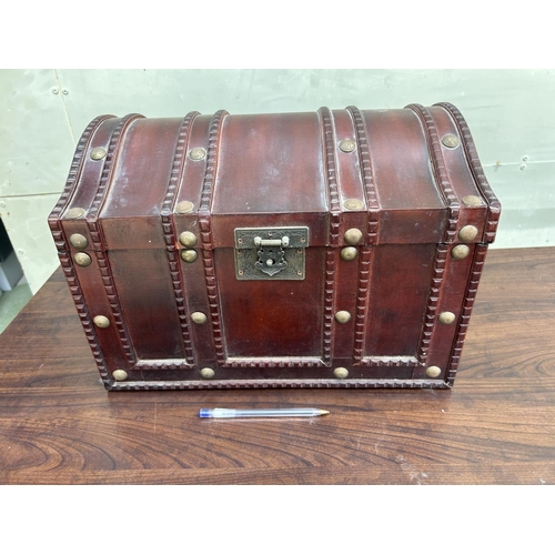 6 - Antique Style Light Wood Trunk (40 W. x 30 D. x 28cm H.)