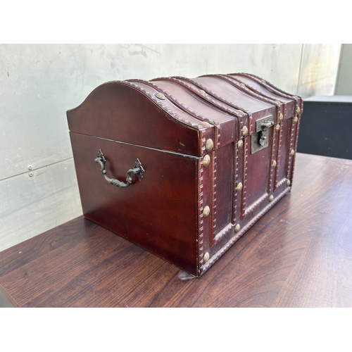 6 - Antique Style Light Wood Trunk (40 W. x 30 D. x 28cm H.)