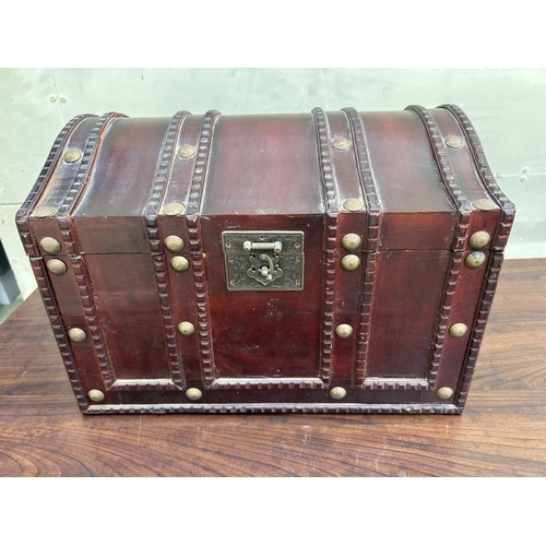 7 - Antique Style Light Wood Trunk (40 W. x 30 D. x 28cm H.)