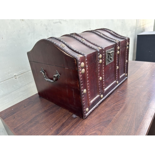 7 - Antique Style Light Wood Trunk (40 W. x 30 D. x 28cm H.)