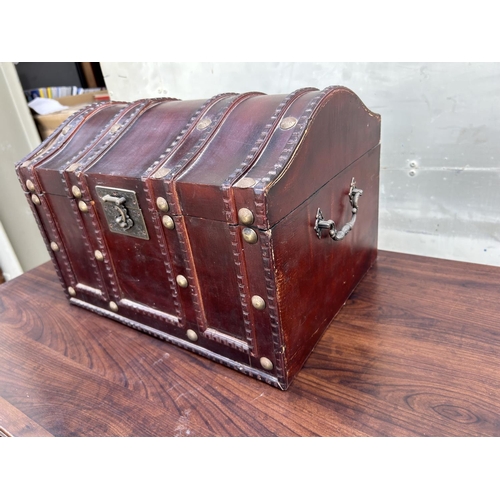 7 - Antique Style Light Wood Trunk (40 W. x 30 D. x 28cm H.)