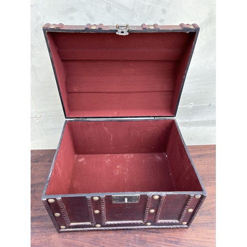 7 - Antique Style Light Wood Trunk (40 W. x 30 D. x 28cm H.)