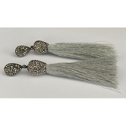 18 - 'Despina Tziapoura' Grey Crystal Tassel Sterling Silver Earrings