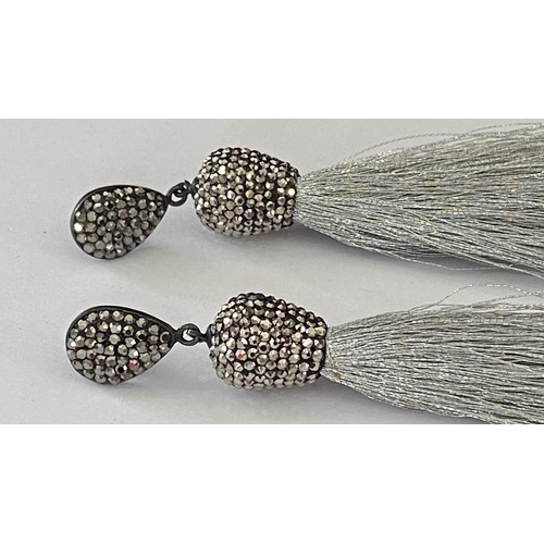 18 - 'Despina Tziapoura' Grey Crystal Tassel Sterling Silver Earrings