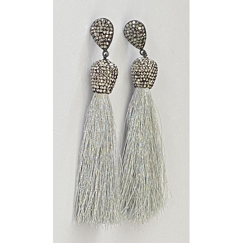 18 - 'Despina Tziapoura' Grey Crystal Tassel Sterling Silver Earrings