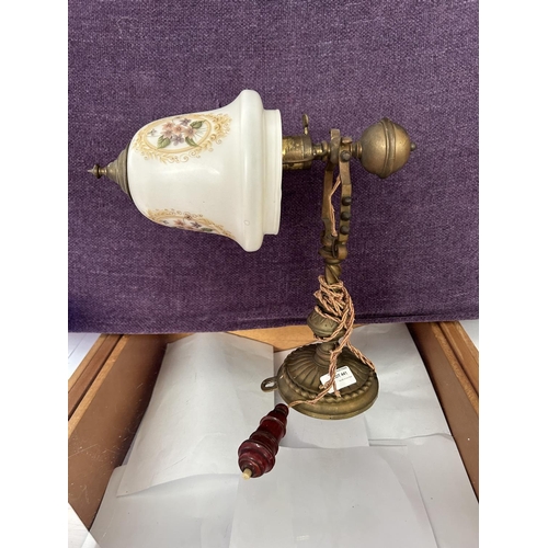 523 - Antique Brass Boat Wall Hanging Lamp with Opaline Lamp Shade