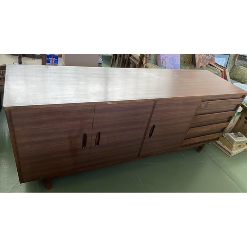 535 - Vintage 1960's Danish Style Side Board with 4 Drawers and 2 Cabinets (190 W. x 54 D. x 75cm H.)