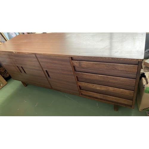 535 - Vintage 1960's Danish Style Side Board with 4 Drawers and 2 Cabinets (190 W. x 54 D. x 75cm H.)