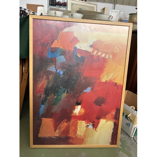 537 - Vintage Framed Abstract Art Print Signed (65 x 88cm)