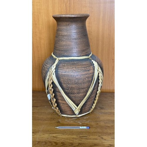 15 - Large Clay Flower Vase with Cane Details (Unused - 44cm H.)