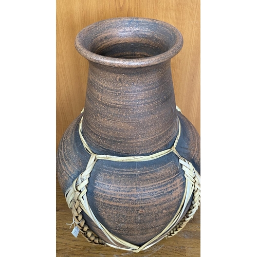 15 - Large Clay Flower Vase with Cane Details (Unused - 44cm H.)