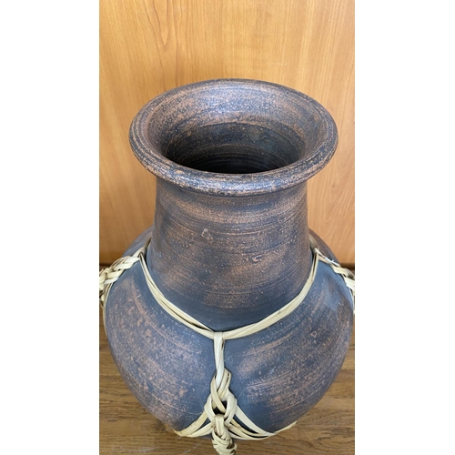 16 - Large Clay Flower Vase with Cane Details (Unused - 44cm H.)