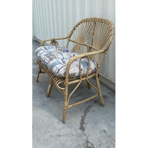 180 - Vintage Bamboo 2-Seat Cushioned Sofa with Coffee Table (Unused but A/F - Some Wear)