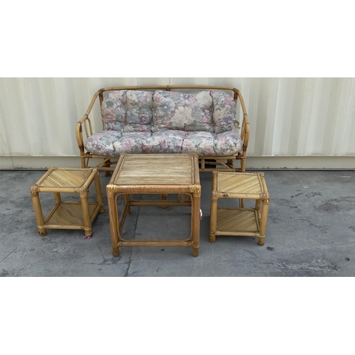 181 - Vintage 1970's 2-Seat Bamboo Sofa Together with 3 Side Tables (Unused but A/F - Some Wear)