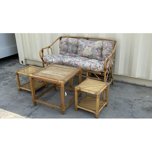 181 - Vintage 1970's 2-Seat Bamboo Sofa Together with 3 Side Tables (Unused but A/F - Some Wear)