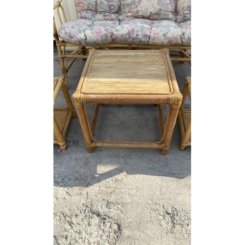 181 - Vintage 1970's 2-Seat Bamboo Sofa Together with 3 Side Tables (Unused but A/F - Some Wear)