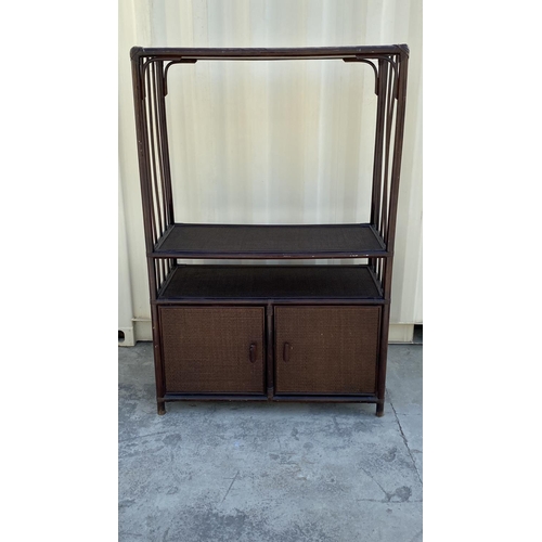 183 - Black Bamboo TV Stand with 2-Door Bottom Cabinet (Unused - 105 W. x 50 D. x 160cm H.)