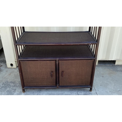 183 - Black Bamboo TV Stand with 2-Door Bottom Cabinet (Unused - 105 W. x 50 D. x 160cm H.)