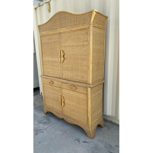 184 - Large Vintage 2-Piece Bamboo Unit with Two 2-Door Cabinets and 2 Drawers (Unused - A/F - 130 W. x 45... 