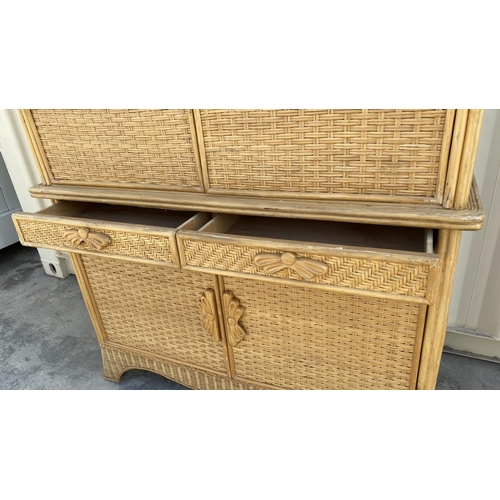 184 - Large Vintage 2-Piece Bamboo Unit with Two 2-Door Cabinets and 2 Drawers (Unused - A/F - 130 W. x 45... 