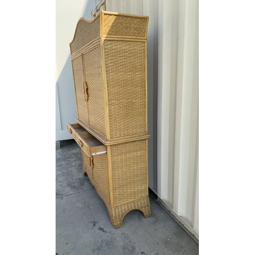 184 - Large Vintage 2-Piece Bamboo Unit with Two 2-Door Cabinets and 2 Drawers (Unused - A/F - 130 W. x 45... 