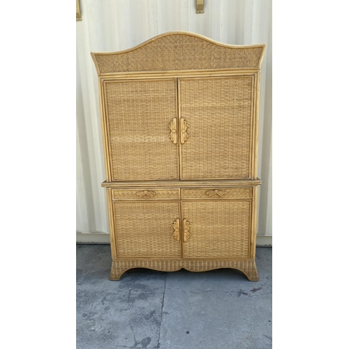 184 - Large Vintage 2-Piece Bamboo Unit with Two 2-Door Cabinets and 2 Drawers (Unused - A/F - 130 W. x 45... 