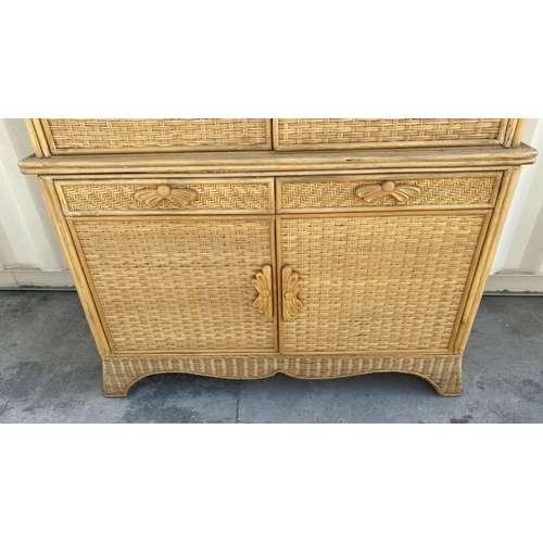 184 - Large Vintage 2-Piece Bamboo Unit with Two 2-Door Cabinets and 2 Drawers (Unused - A/F - 130 W. x 45... 