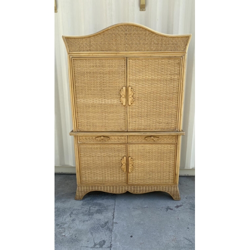 184 - Large Vintage 2-Piece Bamboo Unit with Two 2-Door Cabinets and 2 Drawers (Unused - A/F - 130 W. x 45... 