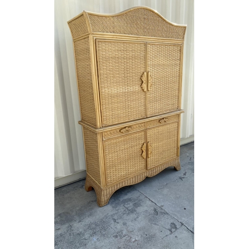 184 - Large Vintage 2-Piece Bamboo Unit with Two 2-Door Cabinets and 2 Drawers (Unused - A/F - 130 W. x 45... 