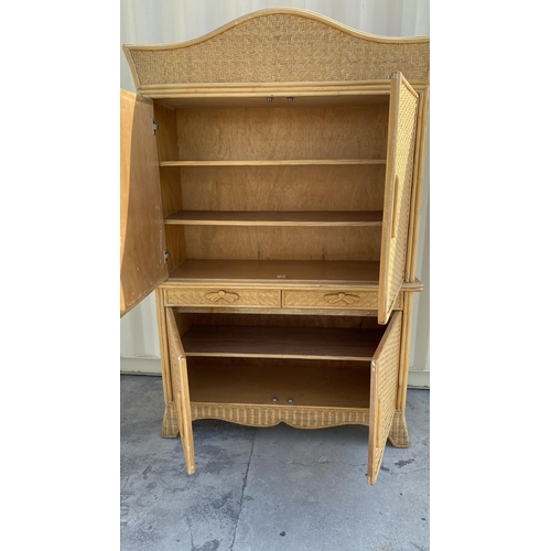 184 - Large Vintage 2-Piece Bamboo Unit with Two 2-Door Cabinets and 2 Drawers (Unused - A/F - 130 W. x 45... 