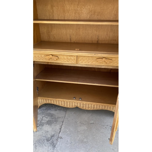 184 - Large Vintage 2-Piece Bamboo Unit with Two 2-Door Cabinets and 2 Drawers (Unused - A/F - 130 W. x 45... 