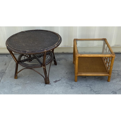 185 - Circular Bamboo Coffee Table Together with Glass Top Side Table (Unused)