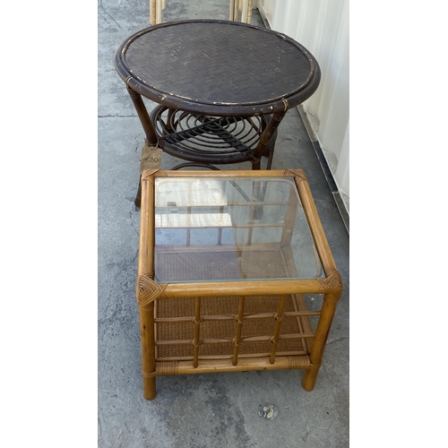 185 - Circular Bamboo Coffee Table Together with Glass Top Side Table (Unused)