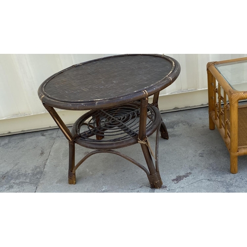 185 - Circular Bamboo Coffee Table Together with Glass Top Side Table (Unused)