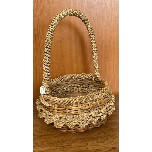 21 - x2 Round Woven Rope & Cane Baskets with Tall Handle (Unused)