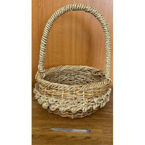 21 - x2 Round Woven Rope & Cane Baskets with Tall Handle (Unused)