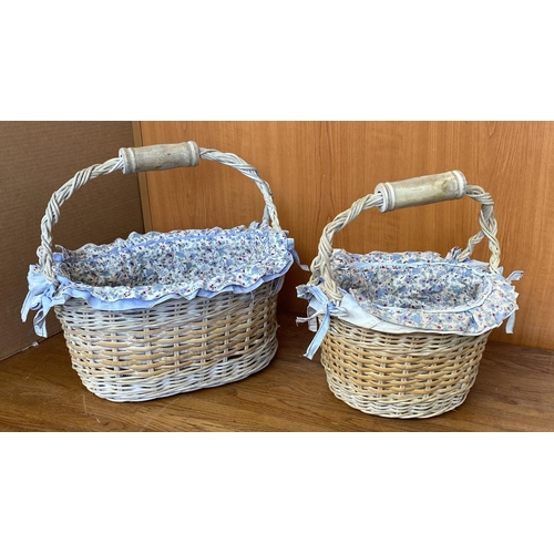 230 - x2 Wicker Picnic Baskets with Lining and Wooden Handles (Unused)