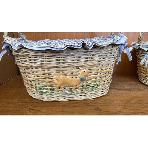 230 - x2 Wicker Picnic Baskets with Lining and Wooden Handles (Unused)