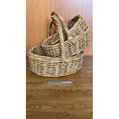 81 - x3 Oval Shaped Wicker Baskets with Handles (Unused)